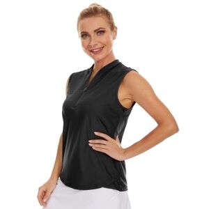 Moniglory Women’s Top Golf/Tennis Polo Zip Up S/L Collarless Slim Fit Size-S